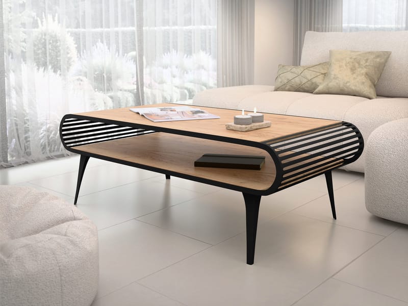 Salvaris Sofabord 120 cm - Svart med bordplate i naturlig trelook - Møbler - Bord - Sofabord