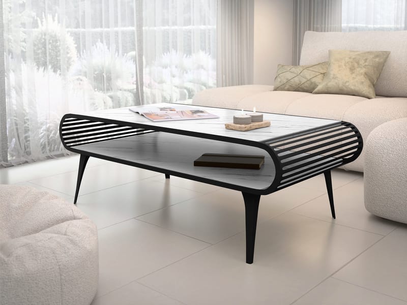 Salvaris Sofabord 120 cm - Svart med hvit marmorlook - Møbler - Bord - Sofabord