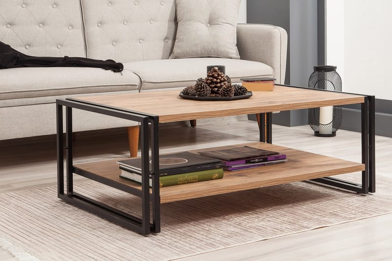 Sapphira Sofabord 110 cm med Oppbevaringshylle - Tre/Svart - Møbler - Bord - Sofabord