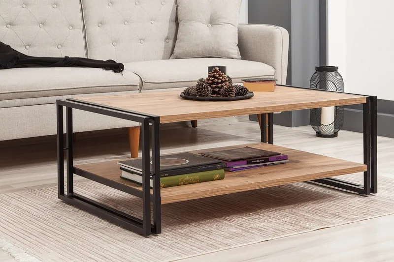 Sapphira Sofabord 110 cm med Oppbevaringshylle - Tre/Svart - Møbler - Bord - Sofabord