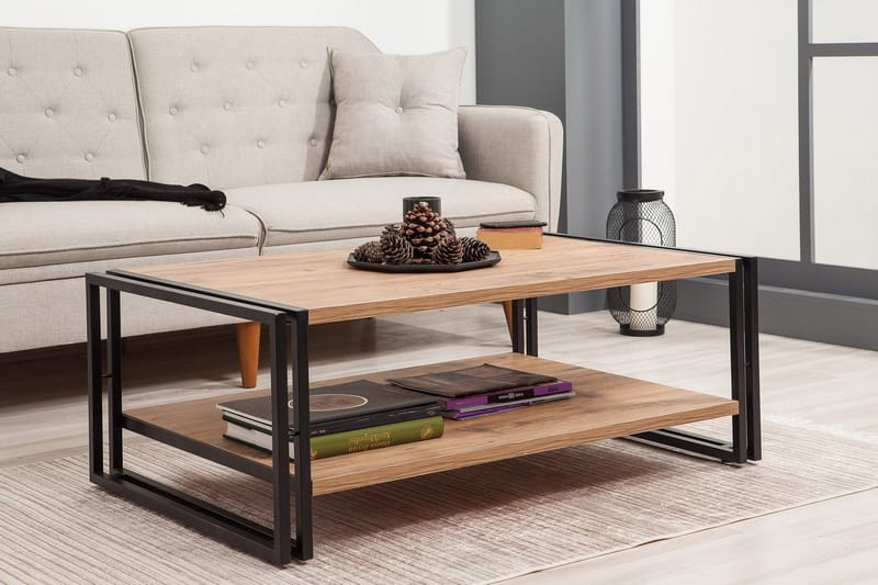 Sapphira Sofabord 110 cm med Oppbevaringshylle - Tre/Svart - Møbler - Bord - Sofabord