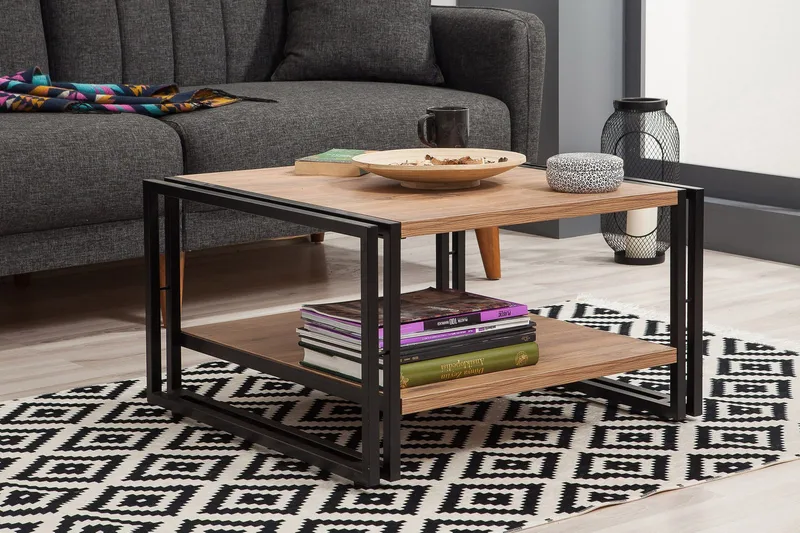 Sapphira Sofabord 70 cm med Oppbevaringshylle - Tre/Svart - Møbler - Bord - Sofabord