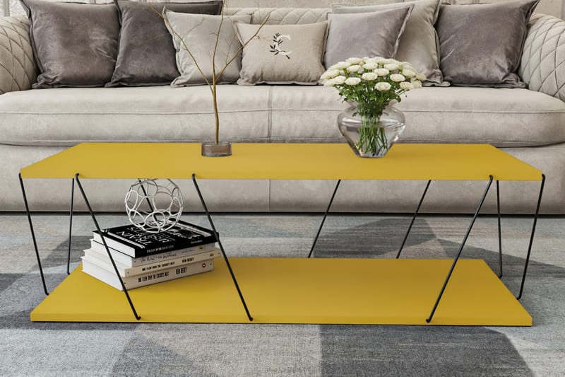 Sarnate Sofabord 120 cm med Oppbevaring Hylle - Gul/Svart - Møbler - Bord - Sofabord