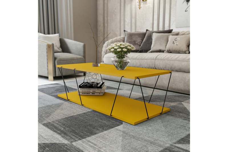Sarnate Sofabord 120 cm med Oppbevaring Hylle - Gul/Svart - Møbler - Bord - Sofabord