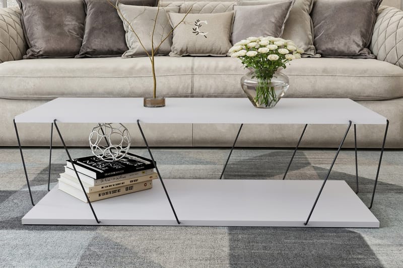 Sarnate Sofabord 120 cm med Oppbevaring Hylle - Hvit/Svart - Møbler - Bord - Sofabord