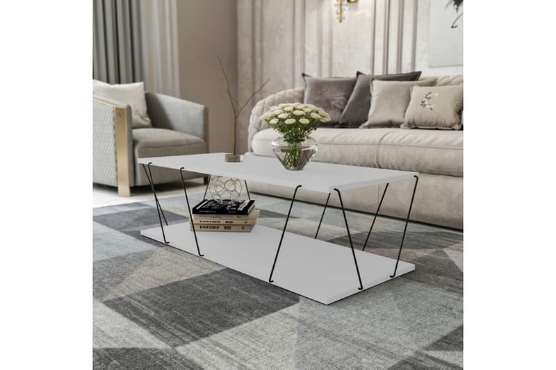 Sarnate Sofabord 120 cm med Oppbevaring Hylle - Hvit/Svart - Møbler - Bord - Sofabord