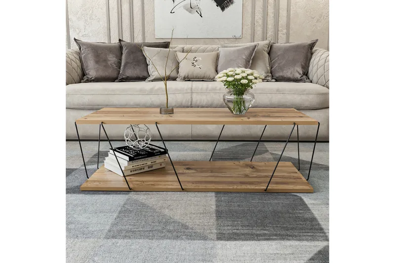 Sarnate Sofabord 120 cm med Oppbevaring Hylle - Natur/Svart - Møbler - Bord - Sofabord