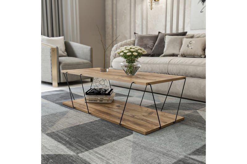 Sarnate Sofabord 120 cm med Oppbevaring Hylle - Natur/Svart - Møbler - Bord - Sofabord