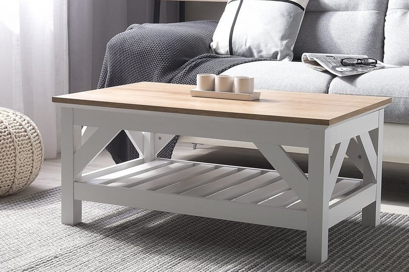 Savanha Sofabord 101 cm med Oppbevaringshylle - Lysebrun/Hvit - Møbler - Bord - Sofabord