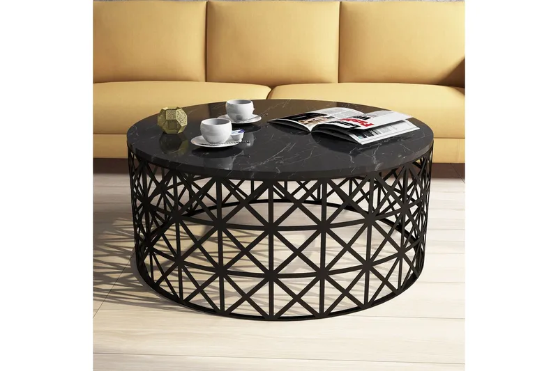 Schammel Sofabord 90 cm Rundt Marmormønster - Svart - Møbler - Bord - Sofabord