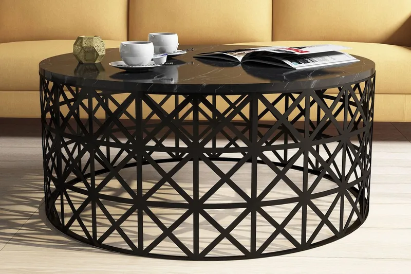 Schammel Sofabord 90 cm Rundt Marmormønster - Svart - Møbler - Bord - Sofabord