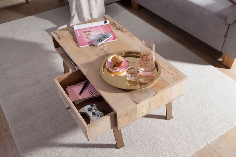 Sekuterski Sofabord 95 cm med Oppbevaring Skuff + Hylle - Massivt Tre - Møbler - Bord - Sofabord