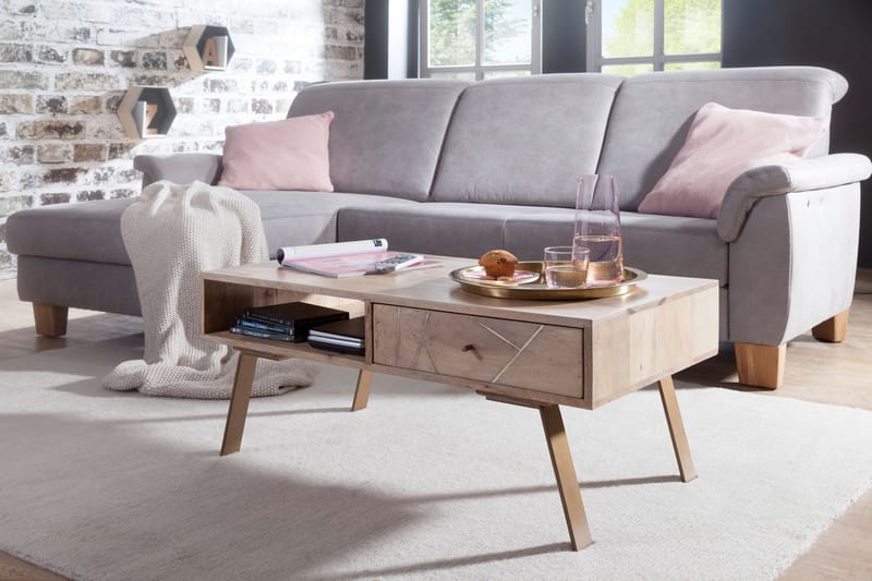 Sekuterski Sofabord 95 cm med Oppbevaring Skuff + Hylle - Massivt Tre - Møbler - Bord - Sofabord