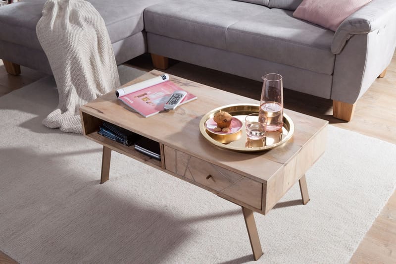 Sekuterski Sofabord 95 cm med Oppbevaring Skuff + Hylle - Massivt Tre - Møbler - Bord - Sofabord - Sofabord med oppbevaring