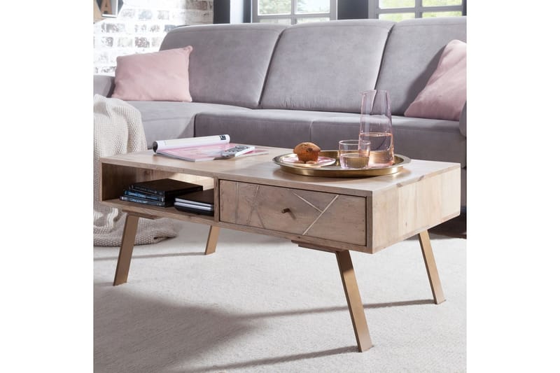 Sekuterski Sofabord 95 cm med Oppbevaring Skuff + Hylle - Massivt Tre - Møbler - Bord - Sofabord - Sofabord med oppbevaring