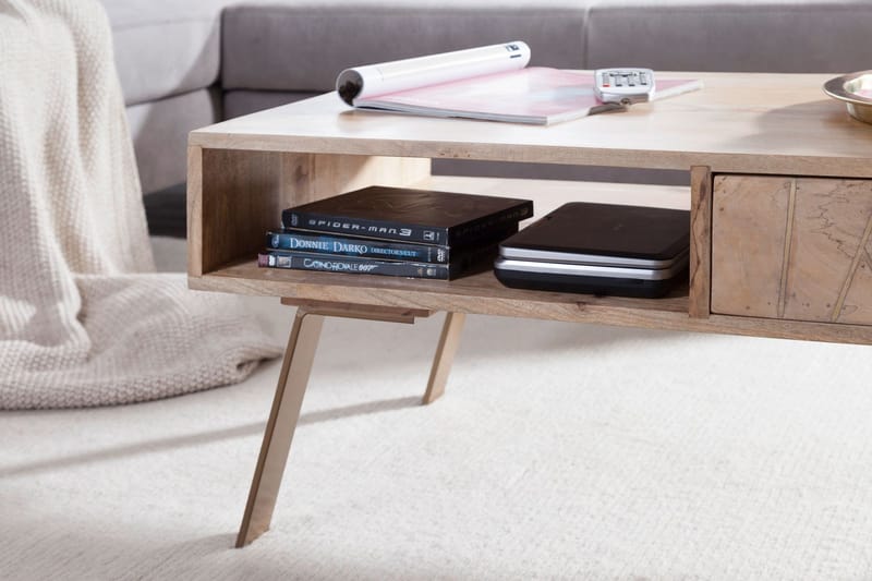 Sekuterski Sofabord 95 cm med Oppbevaring Skuff + Hylle - Massivt Tre - Møbler - Bord - Sofabord - Sofabord med oppbevaring