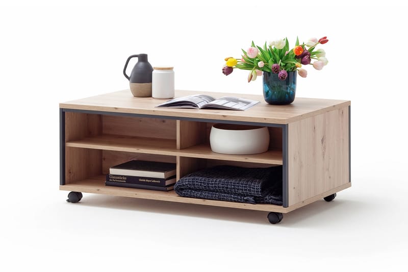 Shaginaw Sofabord 115 cm med Oppbevaringsskuff+Hyller på Hju - Eikefarge/Antracit - Møbler - Bord - Sofabord