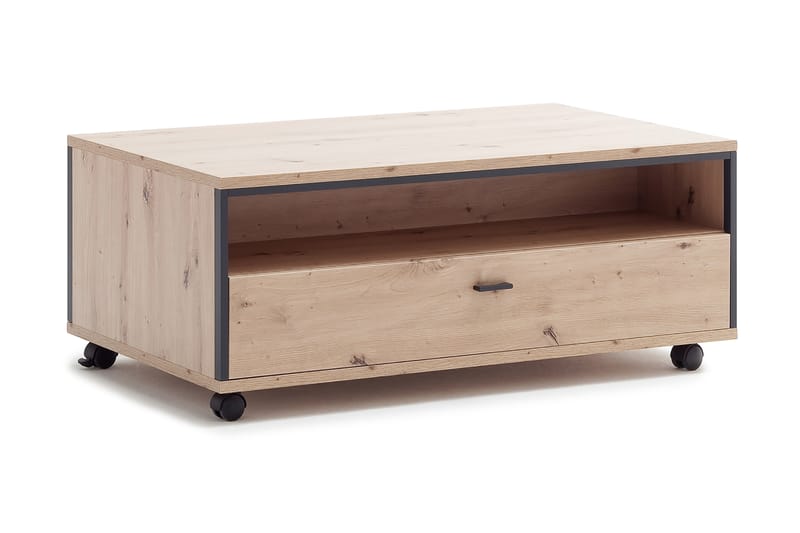 Shaginaw Sofabord 115 cm med Oppbevaringsskuff+Hyller på Hju - Eikefarge/Antracit - Møbler - Bord - Sofabord