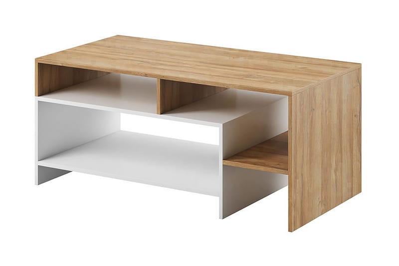 Shirley Sofabord 120 cm med Oppbevaringshyller - Hvit/Eikefarge - Møbler - Bord - Sofabord