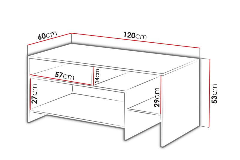 Shirley Sofabord 120 cm med Oppbevaringshyller - Hvit/Eikefarge - Møbler - Bord - Sofabord