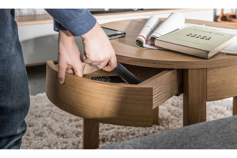 Simple Sofabord 54 cm Rundt med Oppbevaringshylle Natur - VOX - Møbler - Bord - Sofabord