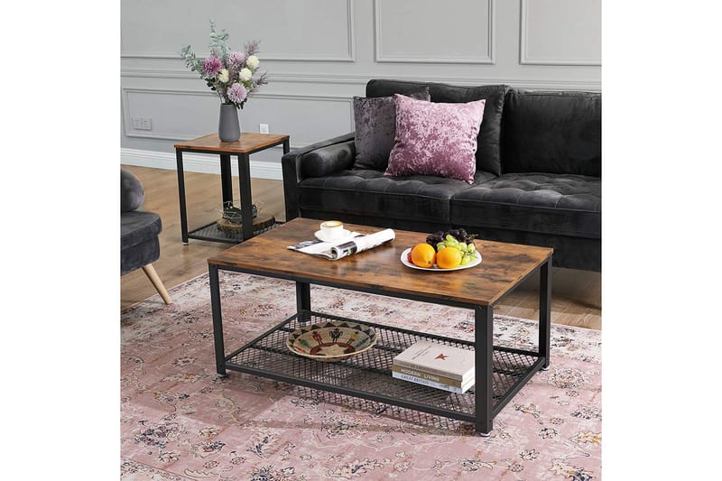 Sofabord 106 cm med Oppbevaringshylle + Skuff Rustik/Brun - Vasagle - Sofabord