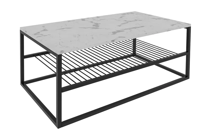 Sofabord Emlak Sofabord 95 cm Marmormønster med Oppbevaring Hylle Svart, Vit, undefined