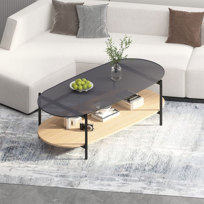 Sofabord HOME4YOU Cindy 120x55x40 cm grått glass/melamin eik - Grått glass / melamin eik - Møbler - Bord - Sofabord