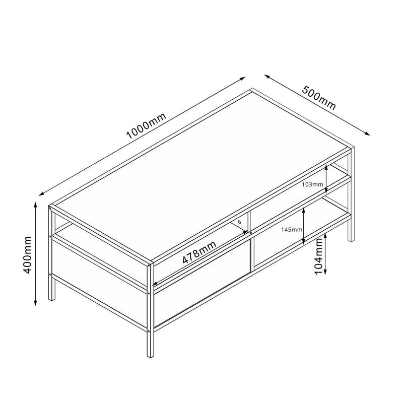 Sofabord HOME4YOU Hedvig med en skuff 100x50x40 cm ask/svart - Ask/svart - Møbler - Bord - Sofabord