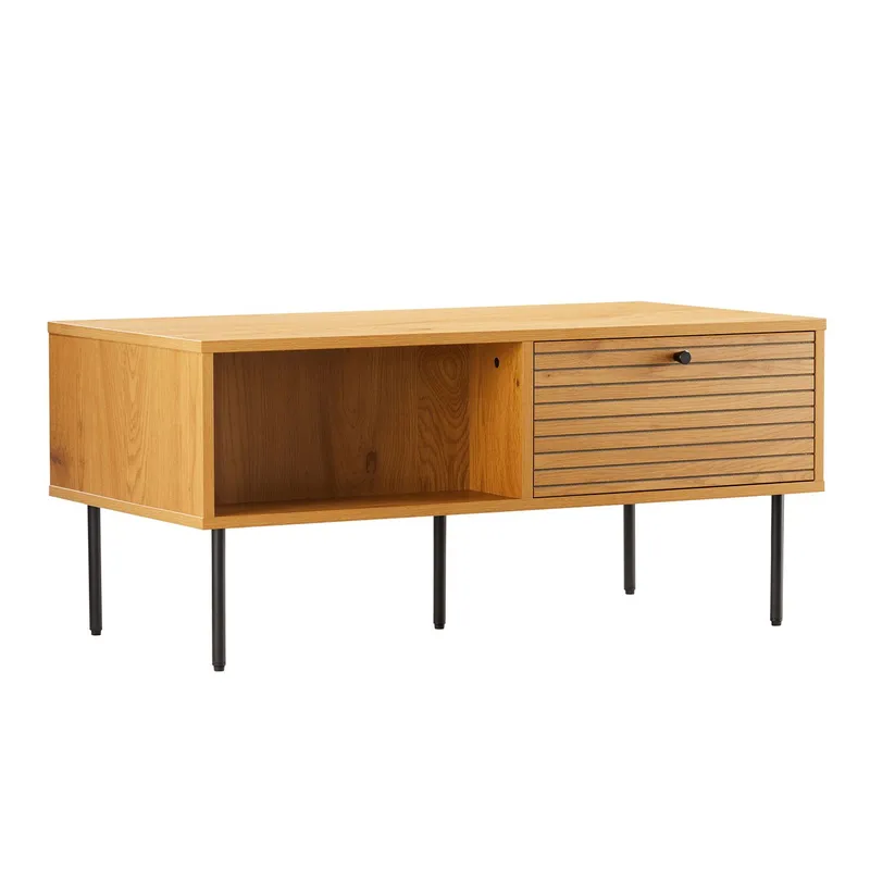 Sofabord HOME4YOU Line 100x50x45 cm melamin med eikebark, melamin med eikebark; svarte MDF-fronter