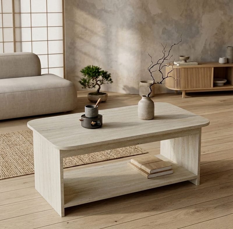 Sofabord Homitis Chibo (100 x 41,8 x 50 cm) Travertin - Møbler - Bord - Sofabord