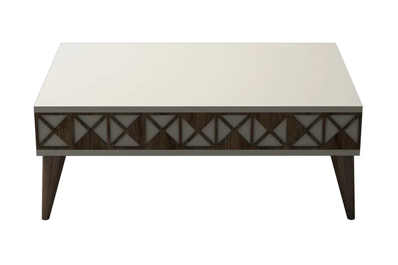 Muennink Sofabord 90 cm med Oppbevaringshylle, Kremhvit/Brun