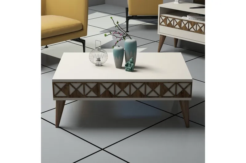 Muennink Sofabord 90 cm med Oppbevaringshylle - Kremhvit/Brun - Møbler - Bord - Sofabord - Sofabord med oppbevaring