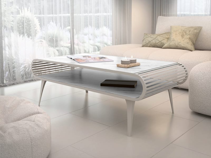 Salvaris Sofabord 120 cm - Beige med hvit marmorlook - Møbler - Bord - Sofabord - Sofabord med oppbevaring