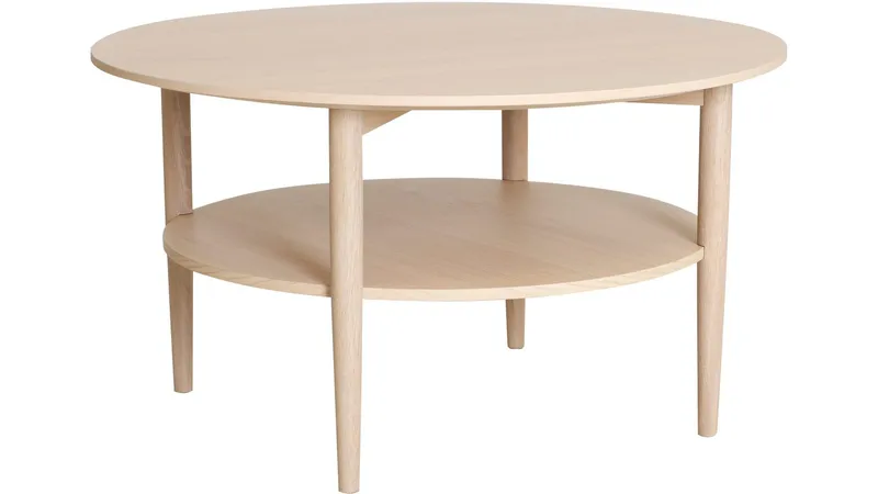 Sofabord Ravik med Hylle Ø90 cm, Hvitpigmentert