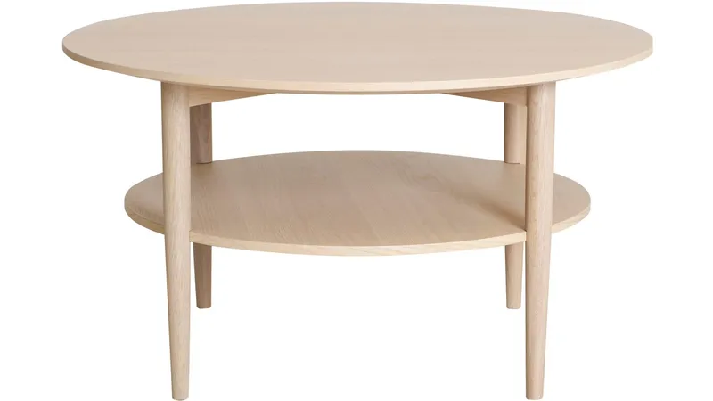 Sofabord Ravik med Hylle Ø90 cm - Hvitpigmentert - Møbler - Bord - Sofabord - Sofabord med oppbevaring