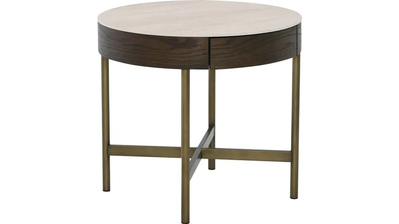 Sofabord Myrdal med Travertintopp 55 cm - Travertintopp med bronsefargede metallben - Møbler - Bord - Sofabord