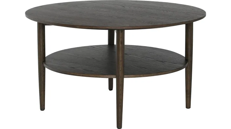 Sofabord Ravik med Hylle Ø90 cm, Brun