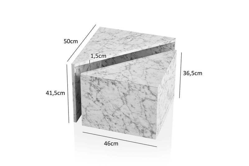 Sofabord Wohnling Sett av 2 MONOBLOC høyglans trekantet, moderne stil Marmor, Hvit - Marmor, Hvit - Møbler - Bord - Sofabord - Kistebord