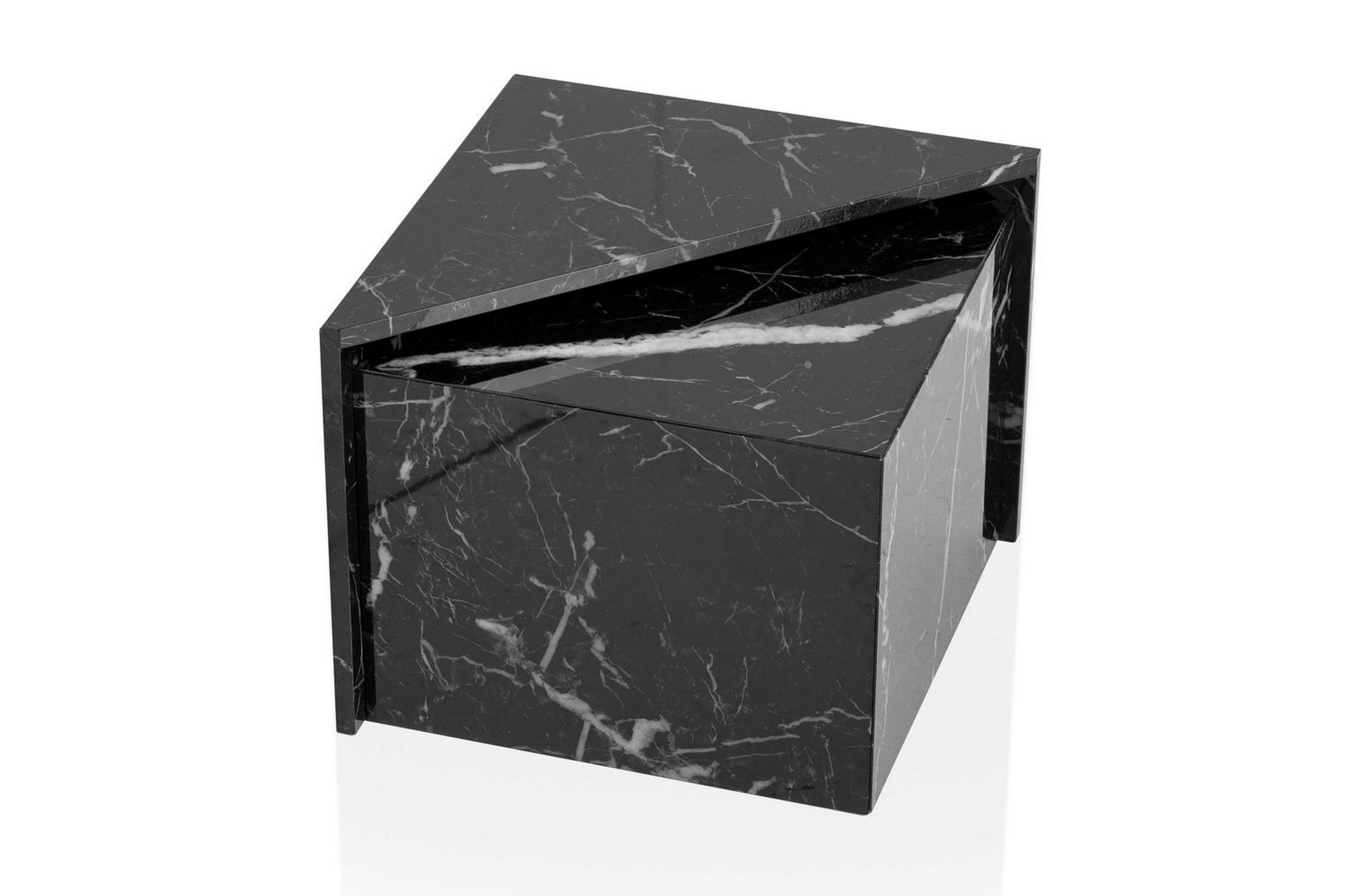 Sofabord Wohnling Sett av 2 MONOBLOC høyglans trekantet, moderne stil Marmor, Svart - Marmor, Svart