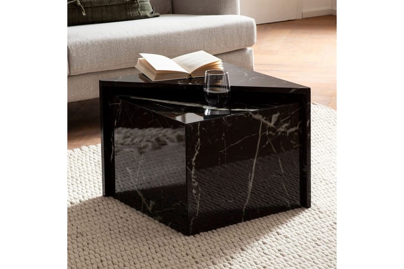 Sofabord Wohnling Sett av 2 MONOBLOC høyglans trekantet, moderne stil Marmor, Svart - Marmor, Svart - Møbler - Bord - Sofabord