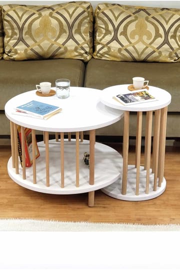 Sofabordsett Hanah Home Peka Set Pro (Ø60 x H43 cm) Hvit - Hvit - Møbler - Bord - Sofabord