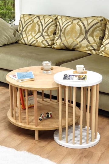 Sofabordsett Hanah Home Peka Set Pro (Ø60 x H43 cm) Sapphire eik hvit - Sapphire Oak og hvit - Møbler - Bord - Sofabord