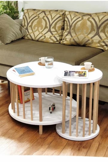 Sofabordsett Hanah Home Peka Set Pro (Ø60 x H43 cm) Hvit - Hvit - Møbler - Bord - Sofabord