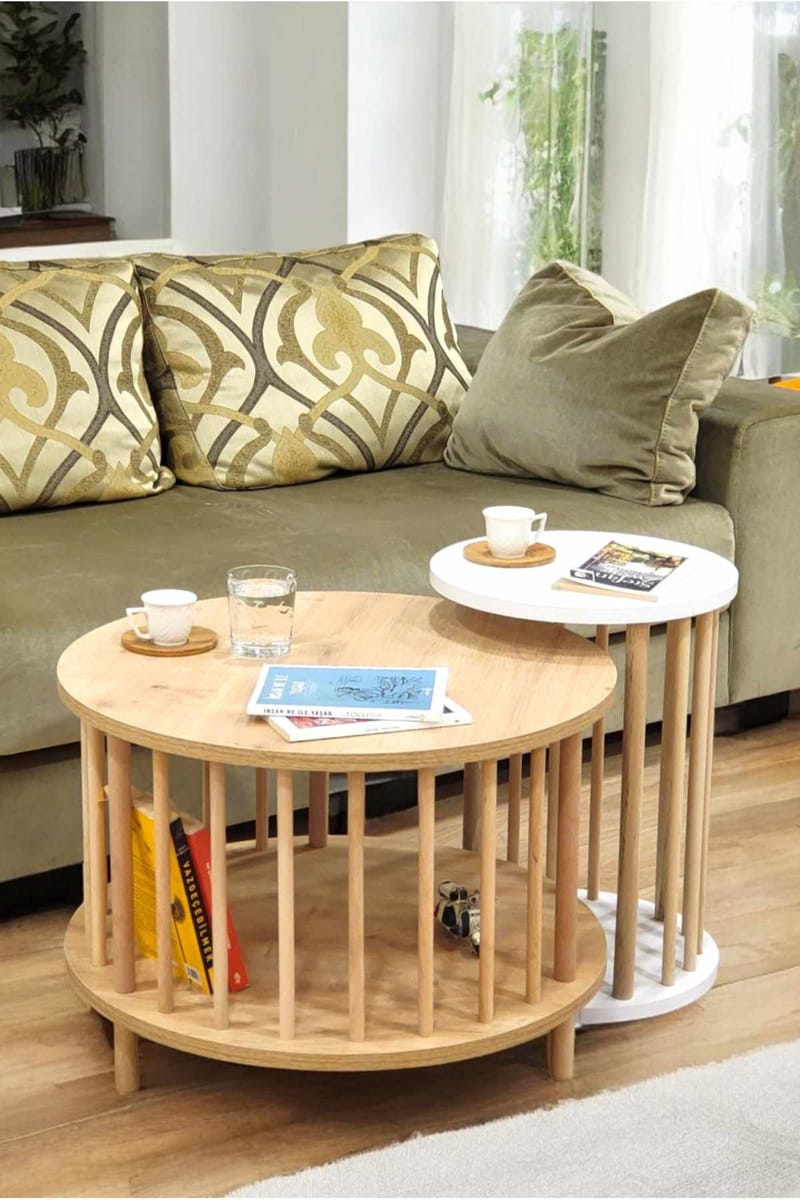 Sofabordsett Hanah Home Peka Set Pro (Ø60 x H43 cm) Sapphire eik hvit - Sapphire Oak og hvit - Møbler - Bord - Sofabord
