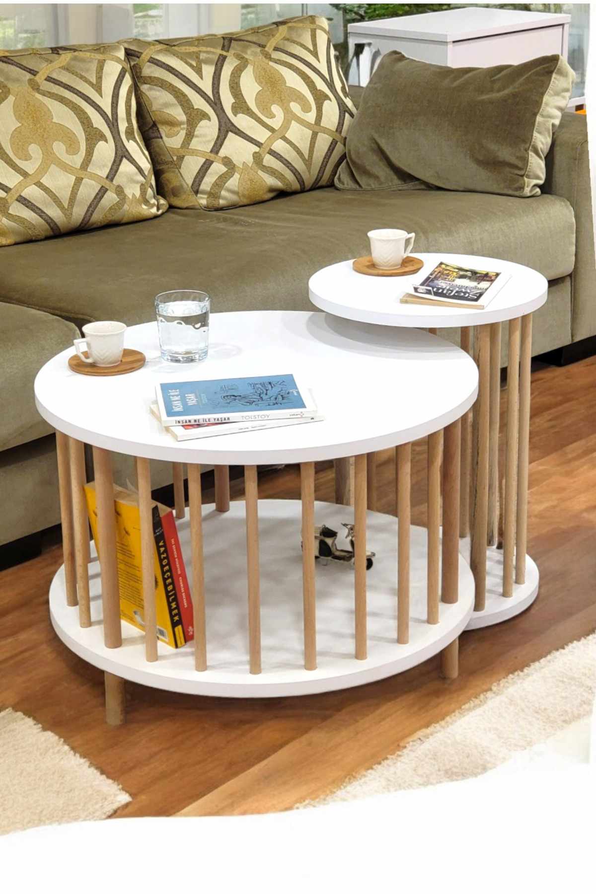 Sofabordsett Hanah Home Peka Set Pro (Ø60 x H43 cm) Hvit - Hvit