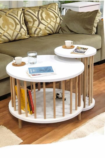 Sofabordsett Hanah Home Peka Set Pro (Ø60 x H43 cm) Hvit - Hvit - Møbler - Bord - Sofabord