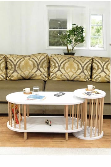Sofabordsett Hanah Home Peka Set (90 x 43 x 45 cm) Hvit - Hvit - Møbler - Bord - Sofabord