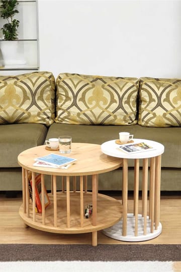 Sofabordsett Hanah Home Peka Set Pro (Ø60 x H43 cm) Sapphire eik hvit - Sapphire Oak og hvit - Møbler - Bord - Sofabord