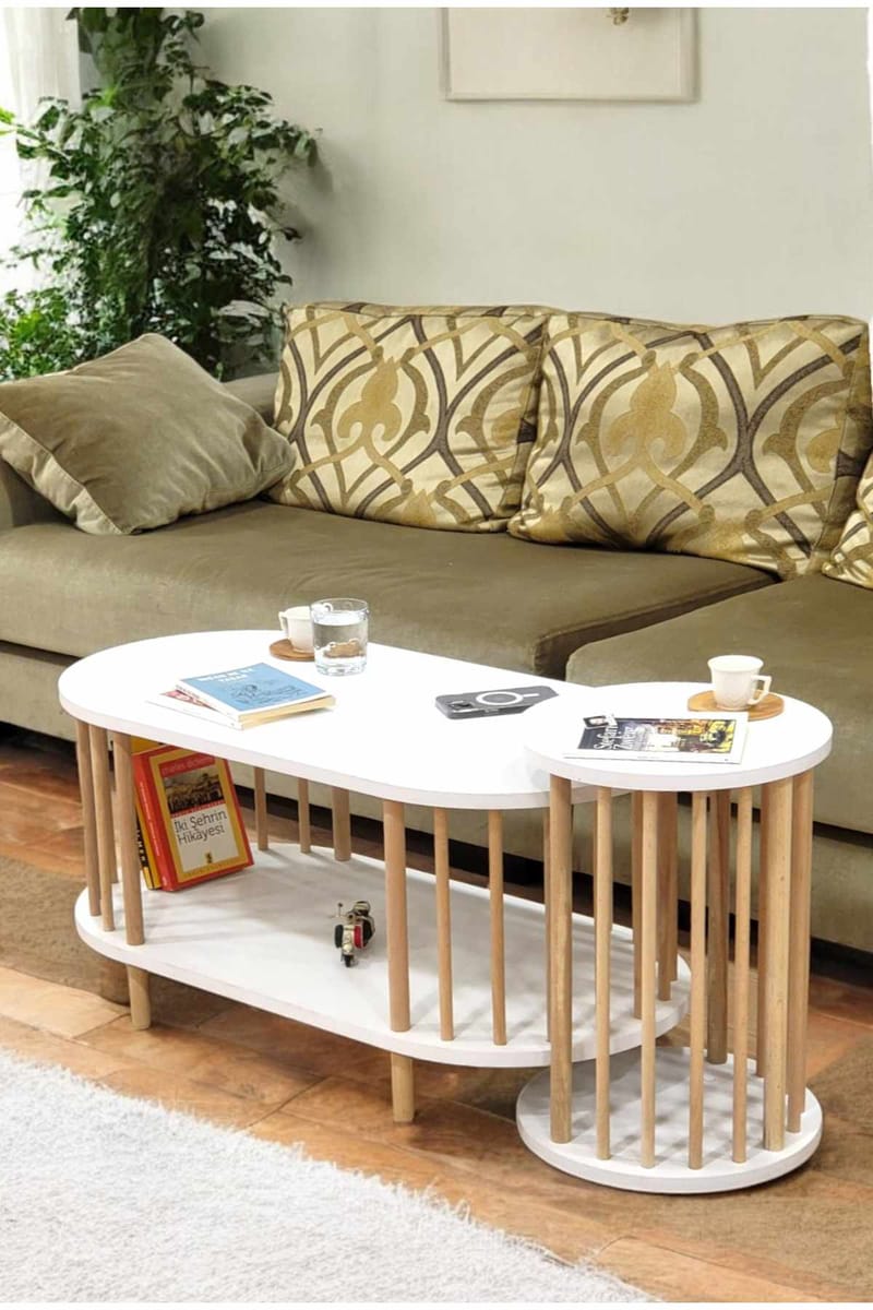 Sofabordsett Hanah Home Peka Set (90 x 43 x 45 cm) Hvit - Hvit - Møbler - Bord - Sofabord